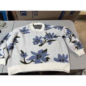 Kervology 2XL Floral Sweater Women's Blue/white